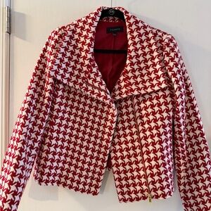 Talbots Red and White Houndstooth Blazer